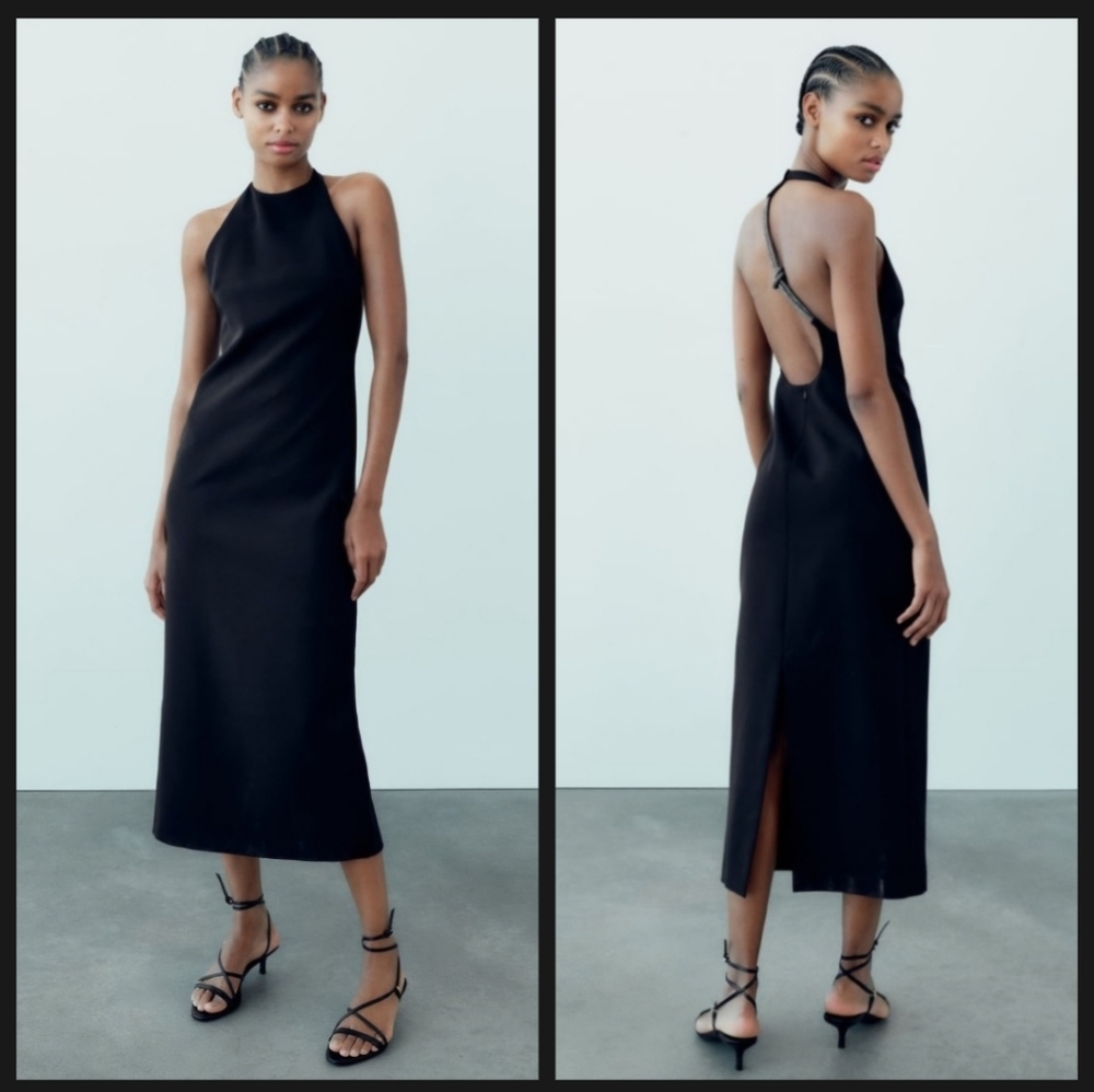 Zara Midi Halter Dress With Rhinestone Strap